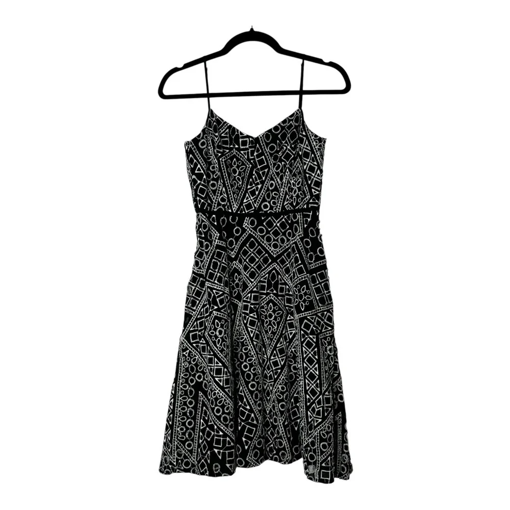 Banana Republic Womens Black White Geo Eyelet Lace Fit Flare Dress 0 184113-00